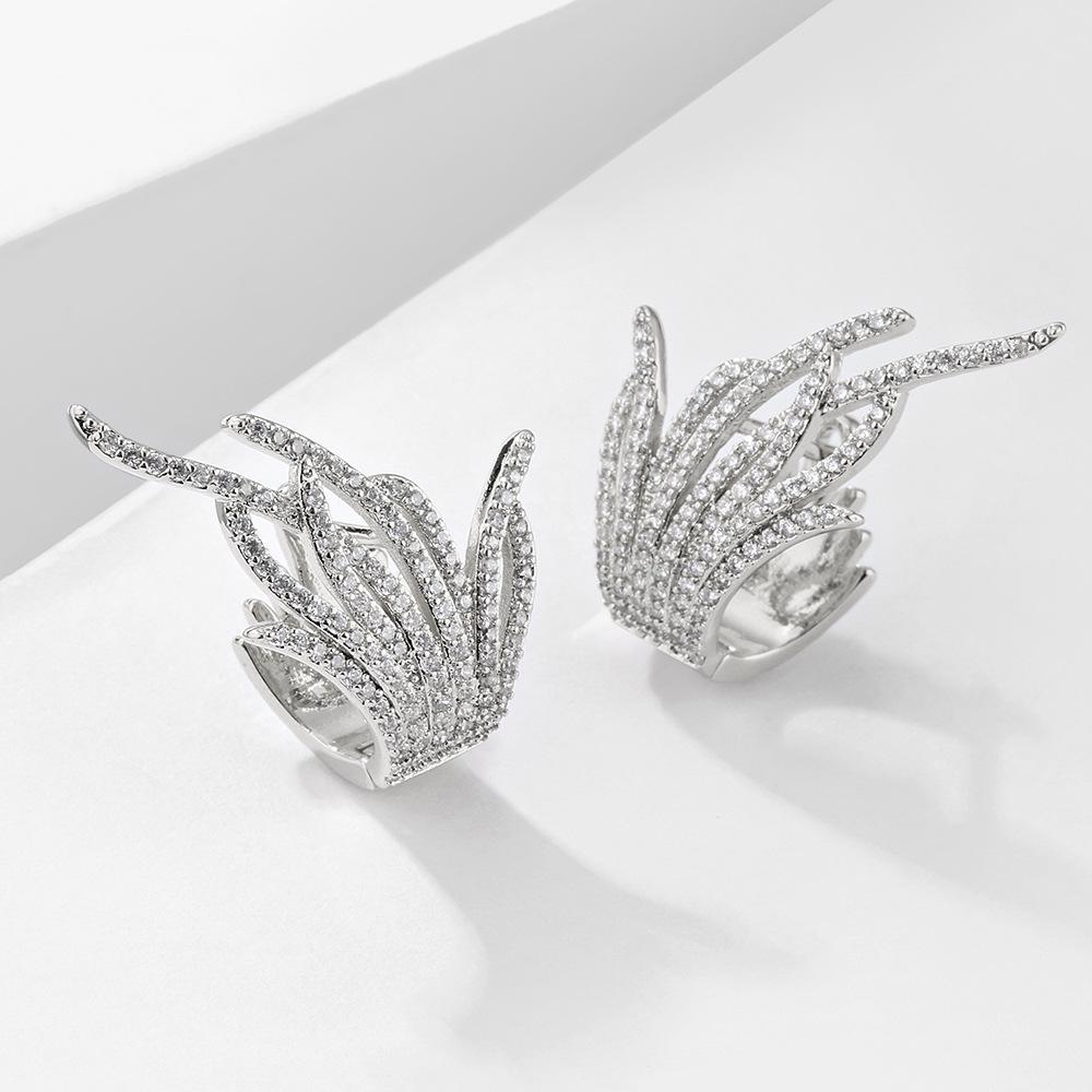 RAKOL Korean Style Feather Zircon Ear Cuffs - Light Luxury AAA Grade Temperament Earrings