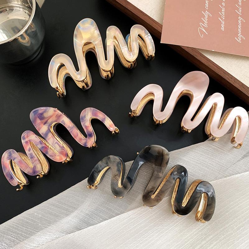 1pc New Acetic Acid Shark Clip High Quality Metal Grip Clip Wave Fashion Hair Grip Women's Premium Sense