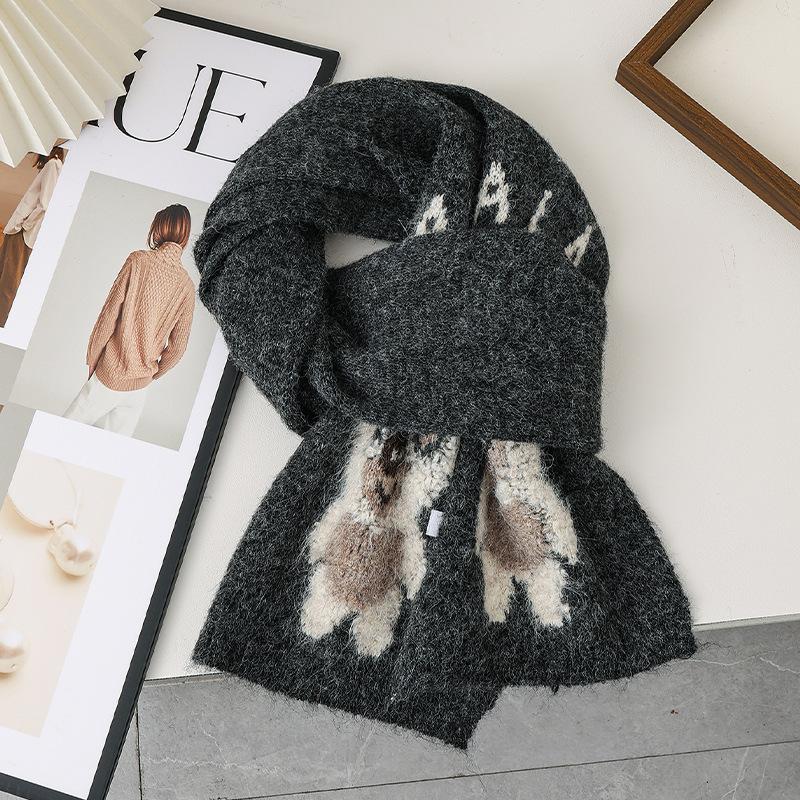 Korean knitted cartoon koala cashmere autumn and winter students thickened warm atmosphere koala versatile scarf scarf women