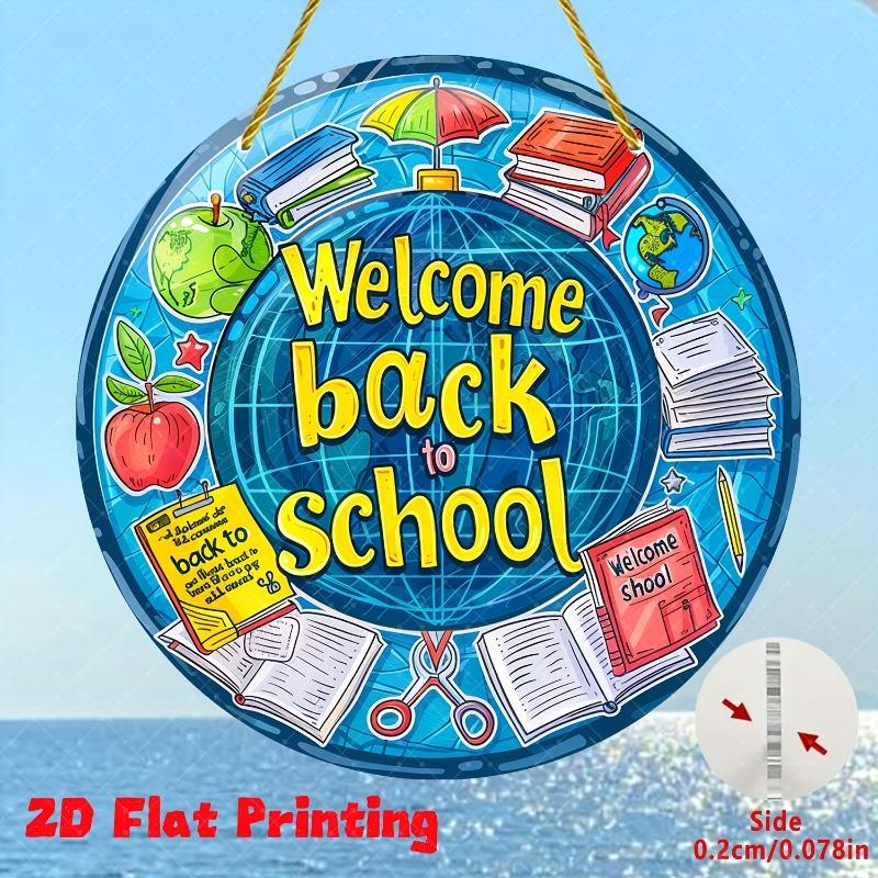 2D Flat "Welcome Back To School" Stained Glass Acrylic Decoration Sign, Home Decor Plaque Hanging Wall Art Decorative Garden Decoration for Room Door