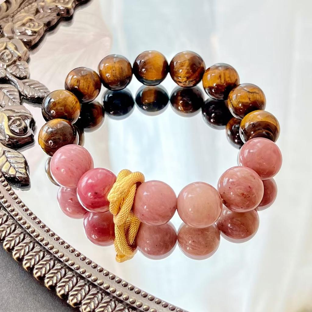 12Mm Design Sense Natural Mahogany Pattern Tiger Eye Stone Bracelet Bracelet
