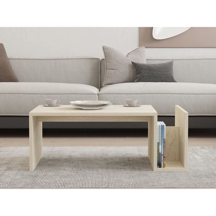 Coffee Table - MEMO - Rectangular - Travertine Marble Effect - 86.8 X 32.4 X 50 Cm