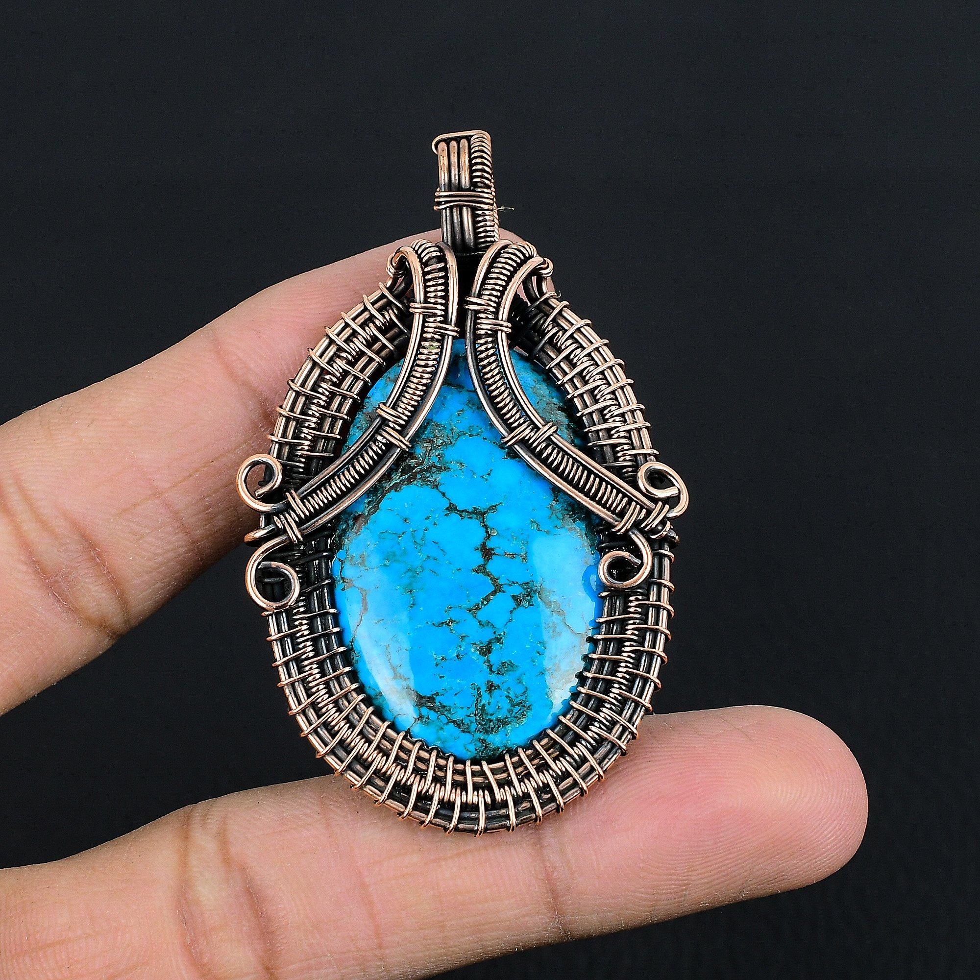 

Подвеска из тибетской бирюзы, ювелирное изделие из драгоценного камня, обернутое медной проволокой 999 пробы, подвеска ручной работы, на День благодарения 2.44 Inches