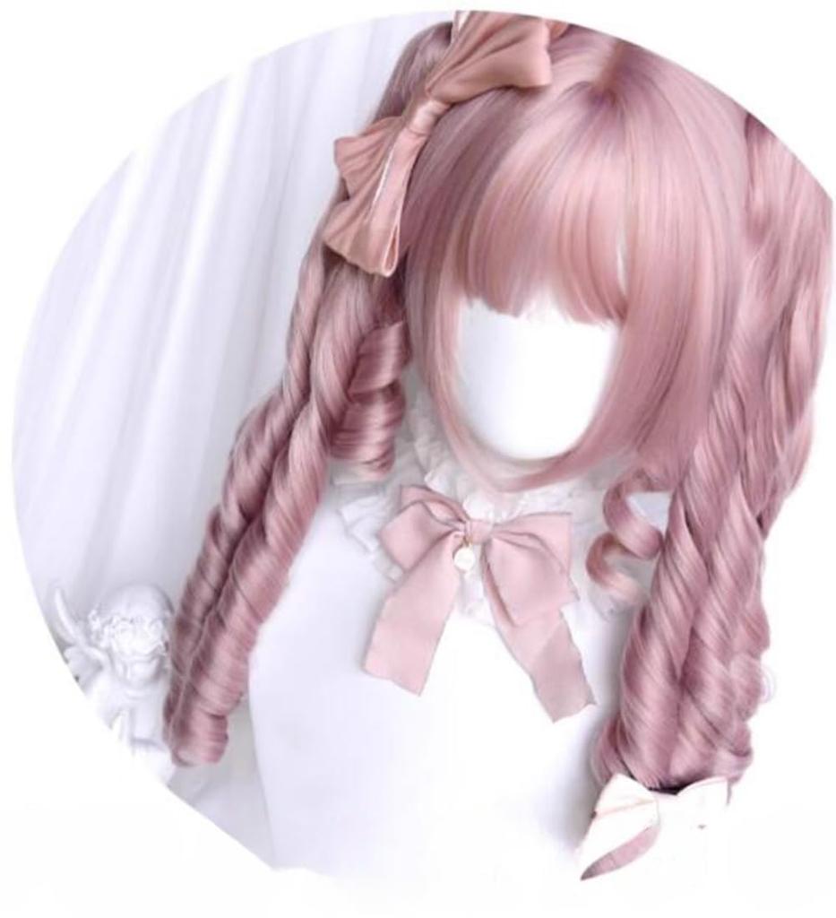 Lolita Wig with Vertical Rolls and Featuring Fluffy Curls and a Includes a Net for Added Heat Resistance and Perfect for Everyday or Everyday Pink