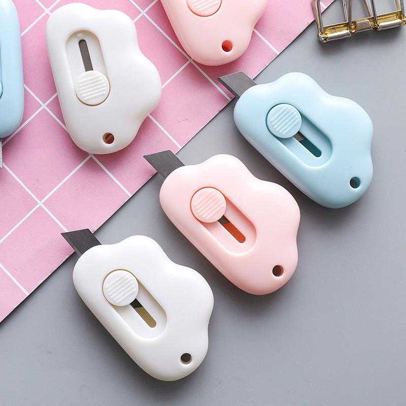 2pcs Mini Cloud Utility Knife Automatic Rebound 9mm Steel Blade Paper Cutter Opener for Letter Box Wrapping Cutting School