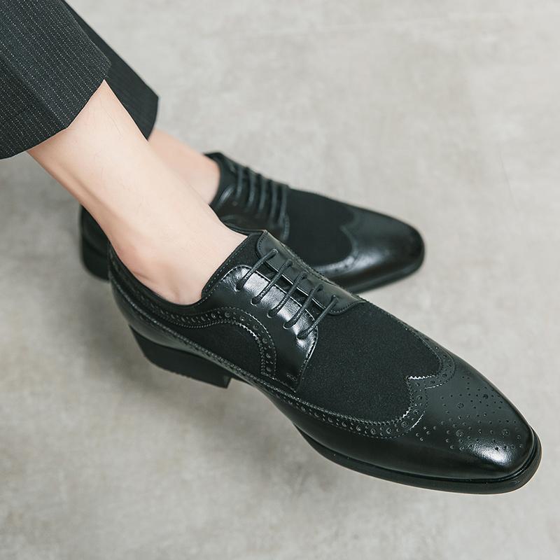 Men’s Derby Retro Leather Brogue Dress Shoes Formal Office Business Shoes Tuxedo Wedding Blazers Saddle Shoes Plus Size