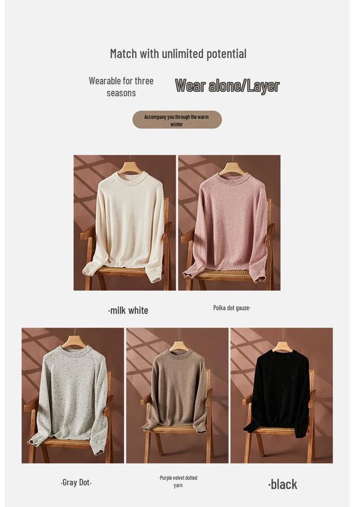 2025 Autumn/Winter Women's Polka Dot Cashmere Sweater with Raglan Sleeves