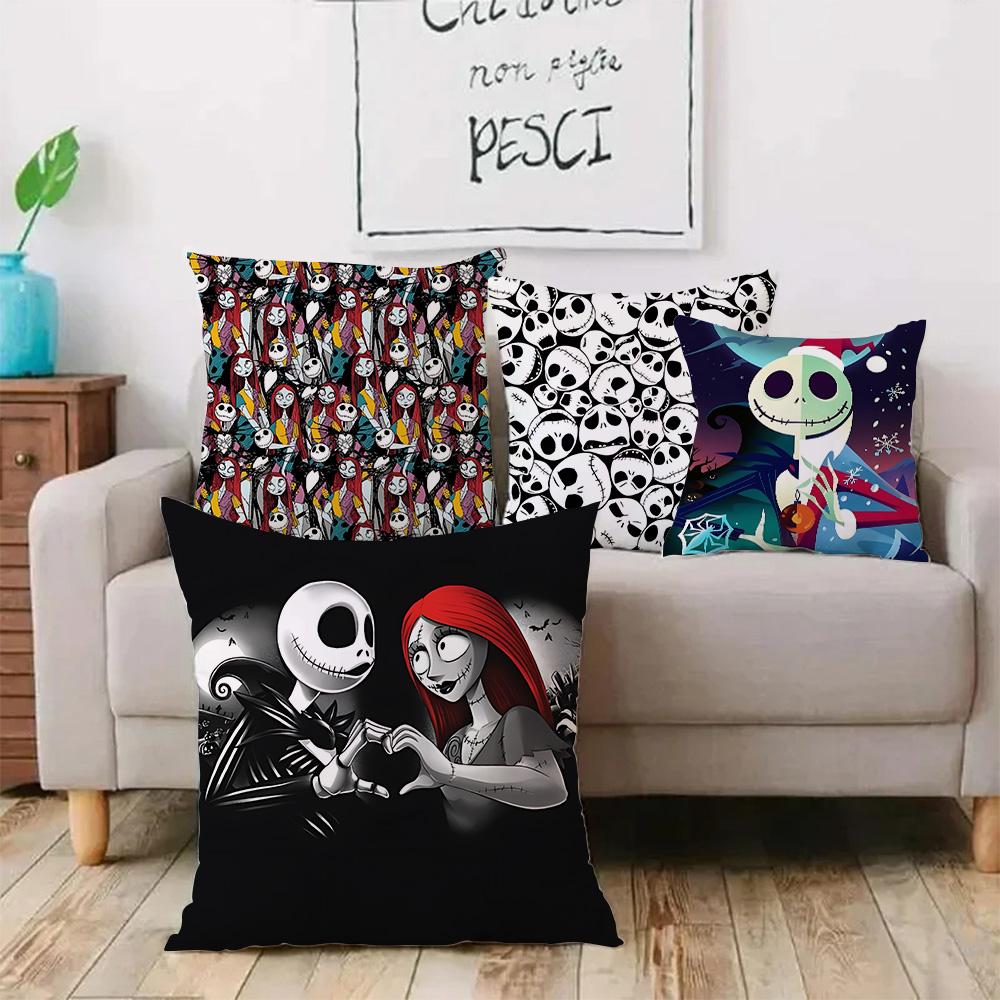 Halloween Skull Jack Sally Pillow Covers Cartoon Sofa Decorative Home Double-Sided Printing Short Plush Cute Cushion Cover