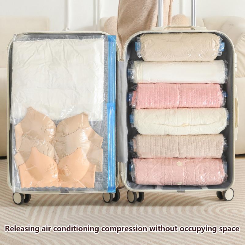 No Need Air Pump Travel Roll-Up Compression Bags Reusable Vacuum Storage Bag Saves 80% Of Storage Space Roll-Up Compression