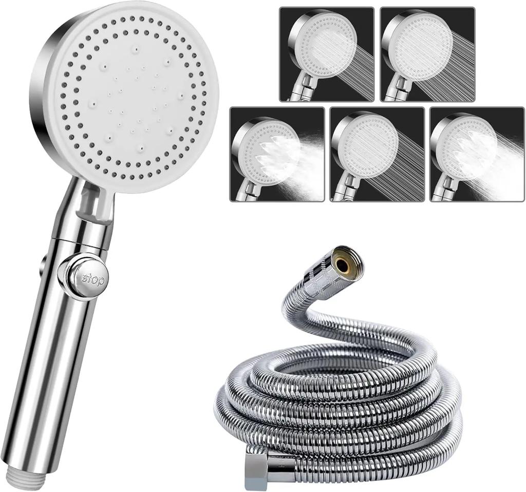 High Pressure Shower Head Showerheads with Hose Water Saving One-Key Stop Spray Nozzle Bathroom Accessories 5 Modes Adjustable