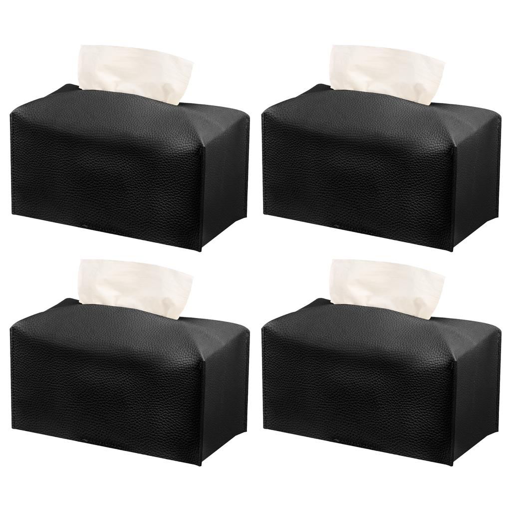 4 Pcs Tissue Box Cover Foldable PU Leather Rectangular Tissue Holder with Bottom Belt for Home Bathroom Vanity Desk Decorative