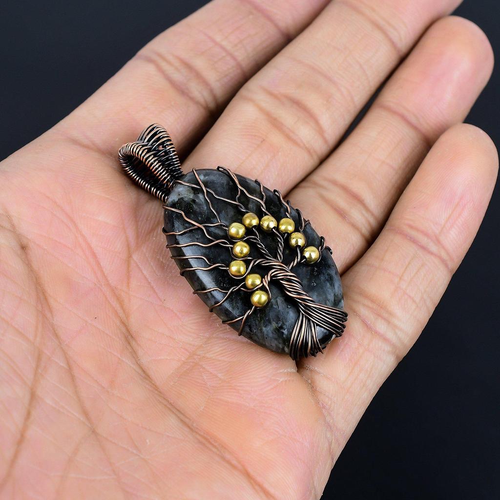 Larvikite Pendant Handmade Gemstone Jewelry, 999 Copper Wire Wrapped Pendant ,Unique Design Jewelry Pendant