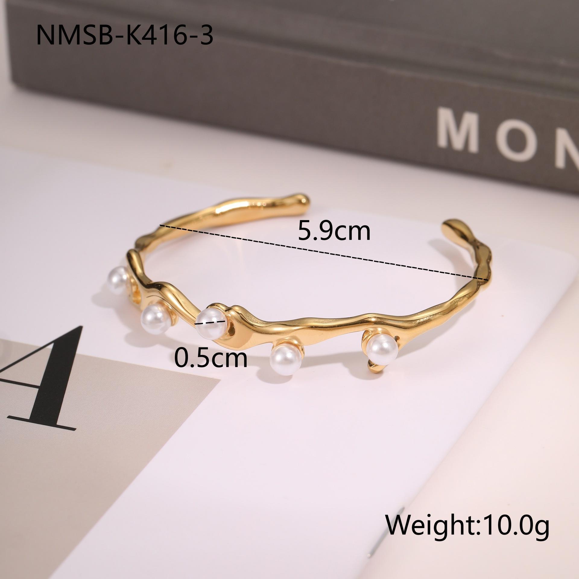 

European American Cross-border Stainless Steel 18K Gold Plated Trendy Women s Bracelet Imitation Pearl Opening Design Non-fading