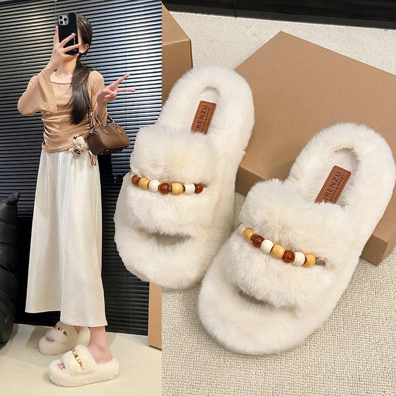 Cotton Slippers Increase In Height In Autumn and Winter 2025 New White Fluffy Slippers for Women To Wear Outside To Keep Warm