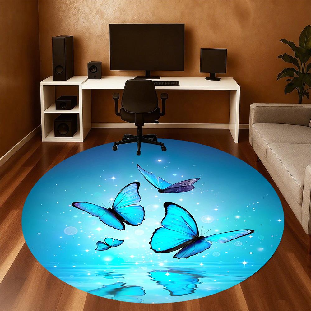 1pc Butterfly, Water Round Chair mat Area Rug - Non-Slip, Floor Mat for Office, Bedroom, home decor Christmas Gift p0811120