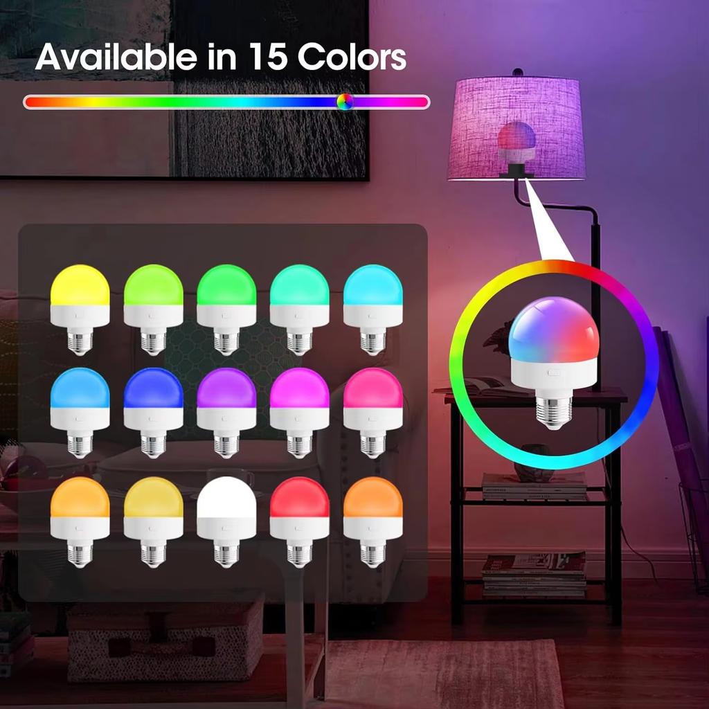E27 USB Control Rechargeable LED Smart Bulb Color Temperature 15 Brightness Levels RGB Timer Function with Remote Controller