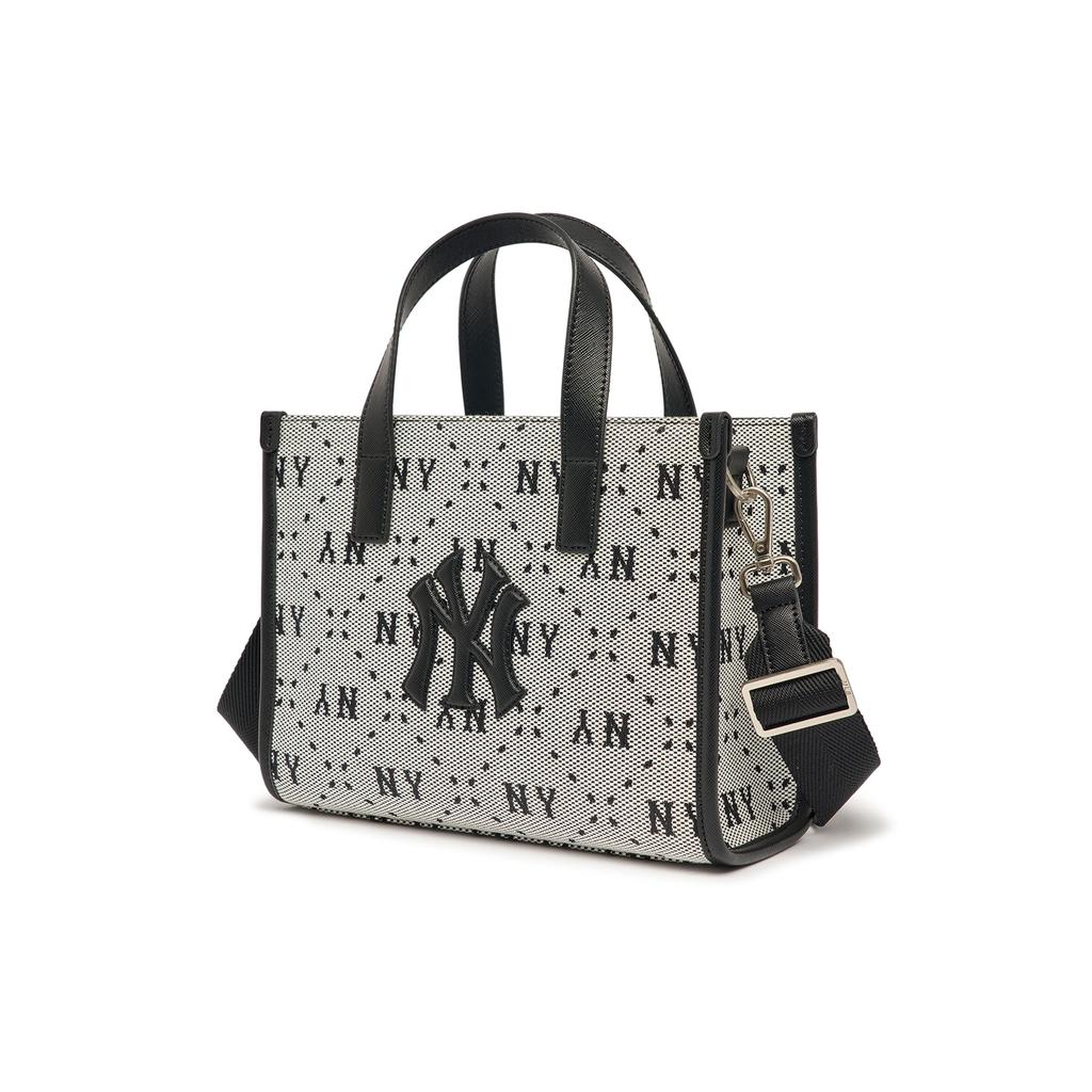 MLB New York Yankees Large Logo Adjustable Shoulder Strap Vintage Letter Print Faux Leather Tote Bag Women Tote Bags Black Gray 3AORS013N-50BKS
