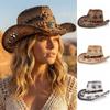 Solid Color Western Cowboy Hat Beads Cowgirl Visor Cap Classic Summer Hat  Climbing