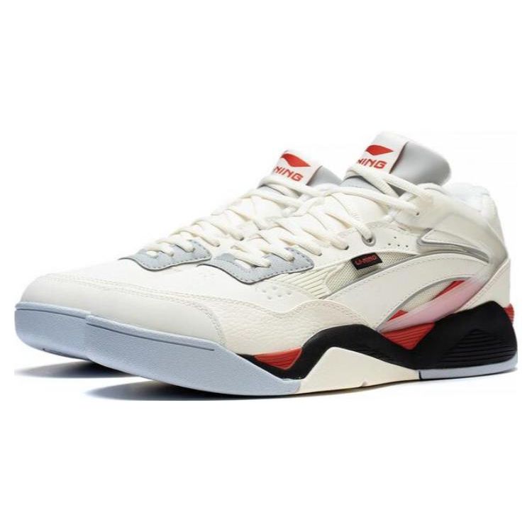 Li Ning LN BBS Fleece Komfort Stoßdämpfung Abriebfest Rutschfest Warm Mid-Top Sportliche Freizeitschuhe Herren Sneaker Weiß Grau AGCS319-2