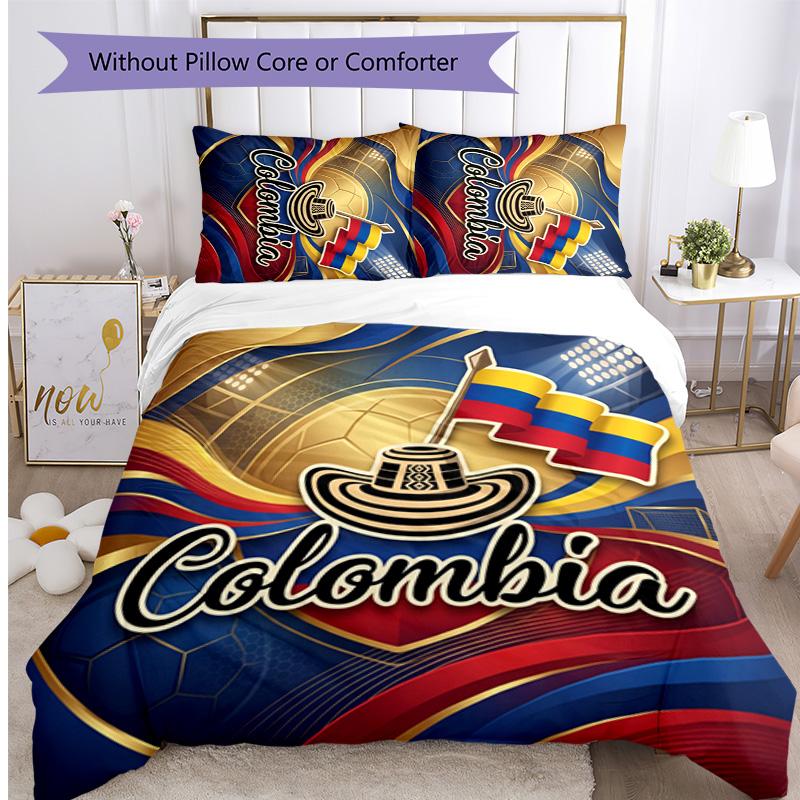 Colombia Football Printed Bedding 3 Piece Set Cozy Breathable Bed Cover Set As Housewarming Holiday Gift