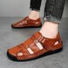 Men's Large-Size Hand-Stitched Genuine Leather Casual Beach Sandals