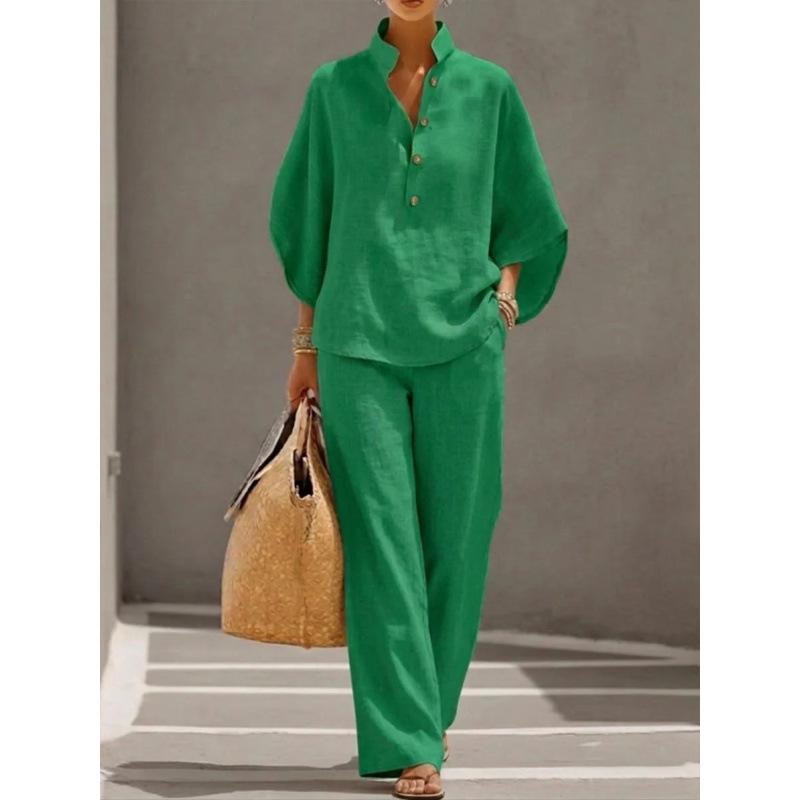 Bluse Leichte Baumwolle Set Knopfleiste Lässig Große Größen Oberteile Atmungsaktiv Ausgeh-Oberteile für Damen Kleidung für den Alltag Lounge Wear