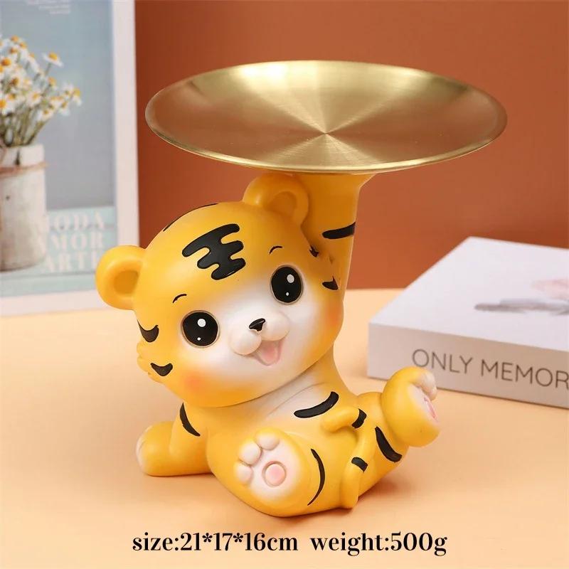 Cute Tiger 2022 Lucky Cat Figurines Money Box Tray Snack Food Storage Holder Desk Ornaments Chinese New Year Home Decoration