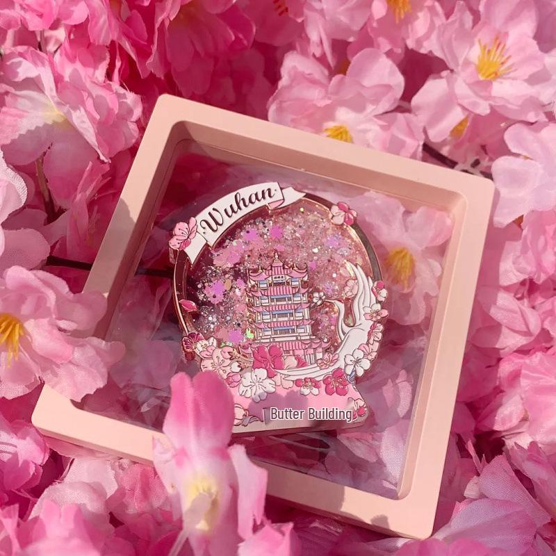 Wuhan Gelber Kran Turm Kirschblüte Metall Kühlschrankmagnet - Kulturelles Tourismus Souvenir Geschenk