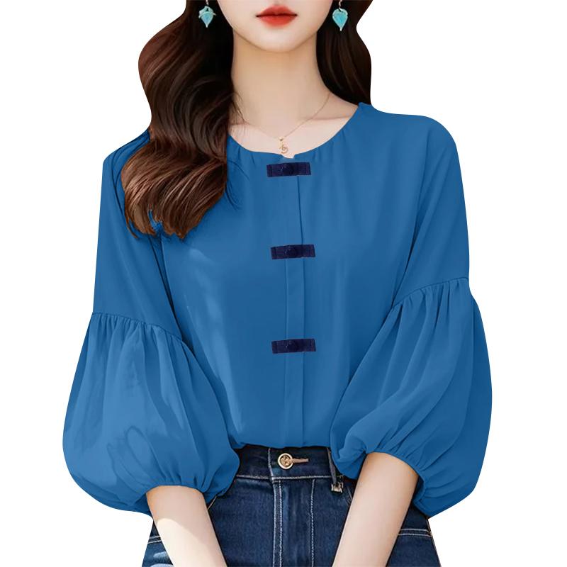 

ZANZEA Женская повседневная блузка с круглым вырезом и рукавом 3/4 S