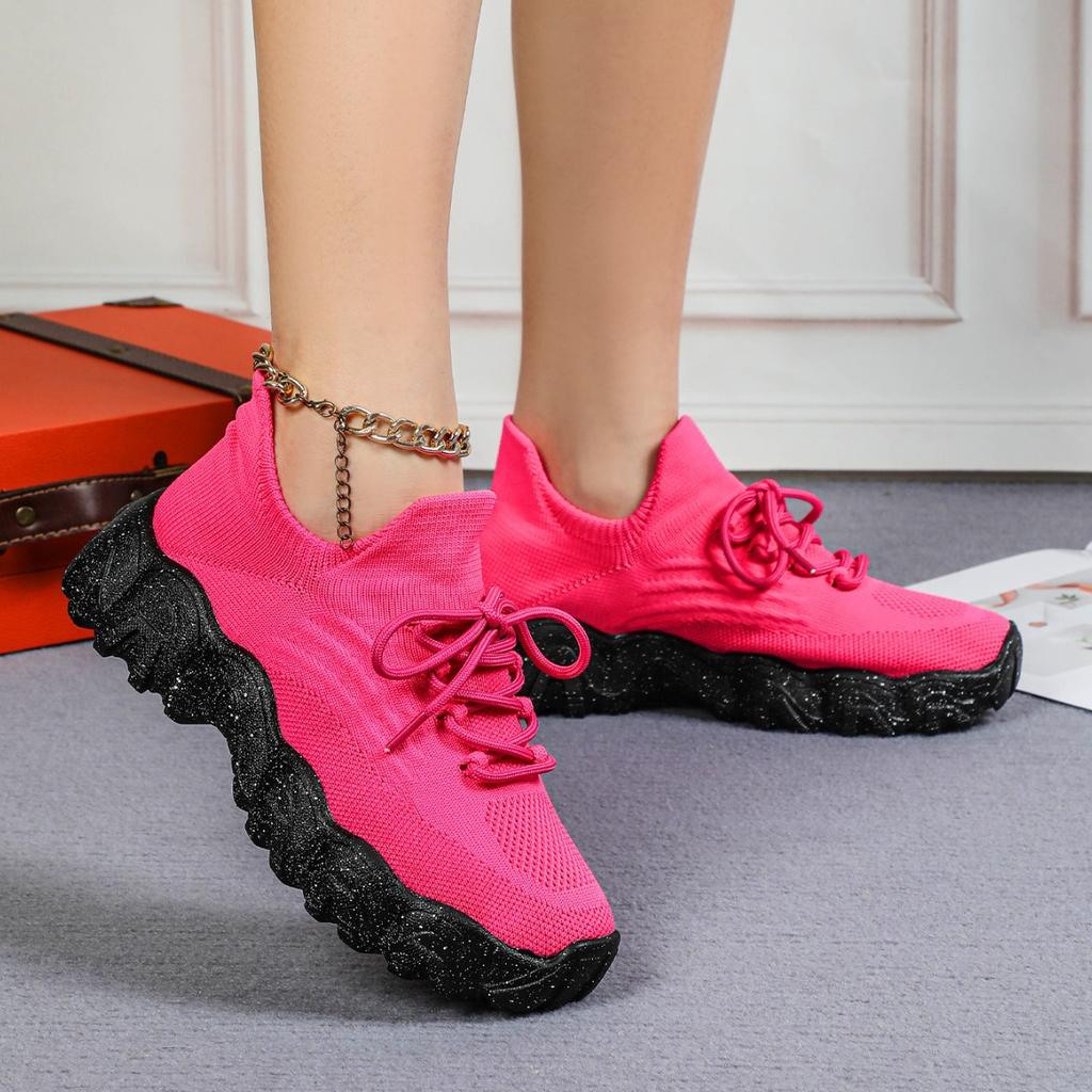 Spring Pink Casual Shoes Breathable Mesh Sports Sneakers  2026 New Fashion Non-slip Sock  Lace Up Ladies Comfort Sneakers