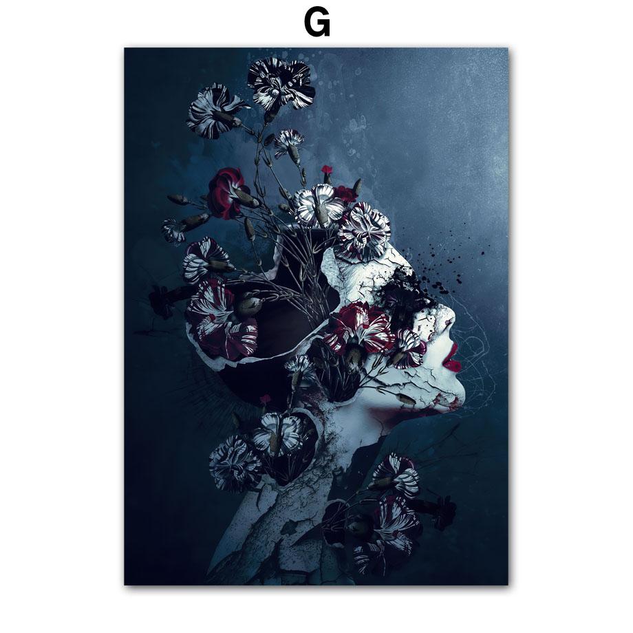 Dark Gothic Style Flower Girl Abstract Wall Art Canvas Painting Living Room Decoration Posters And Prints Home Wall Pictures