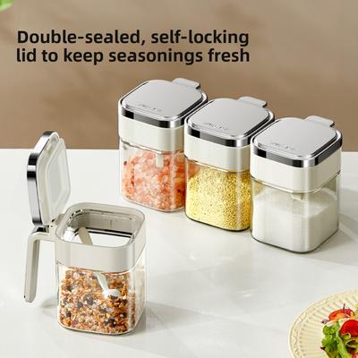 Frascos de Especias Sellados Cocina Vidrio Sal Azúcar Contenedores 380ml Almacenamiento Hermético