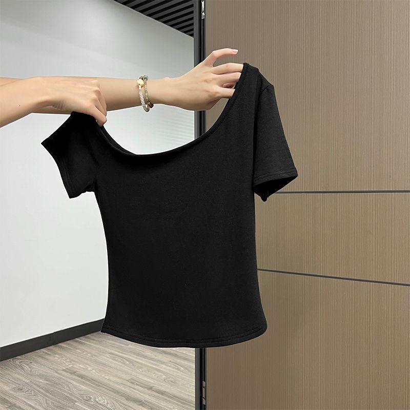

Off-the-Shoulder Summer Sexy Pure Desire Sexy Short-Sleeved T-shirt Black M