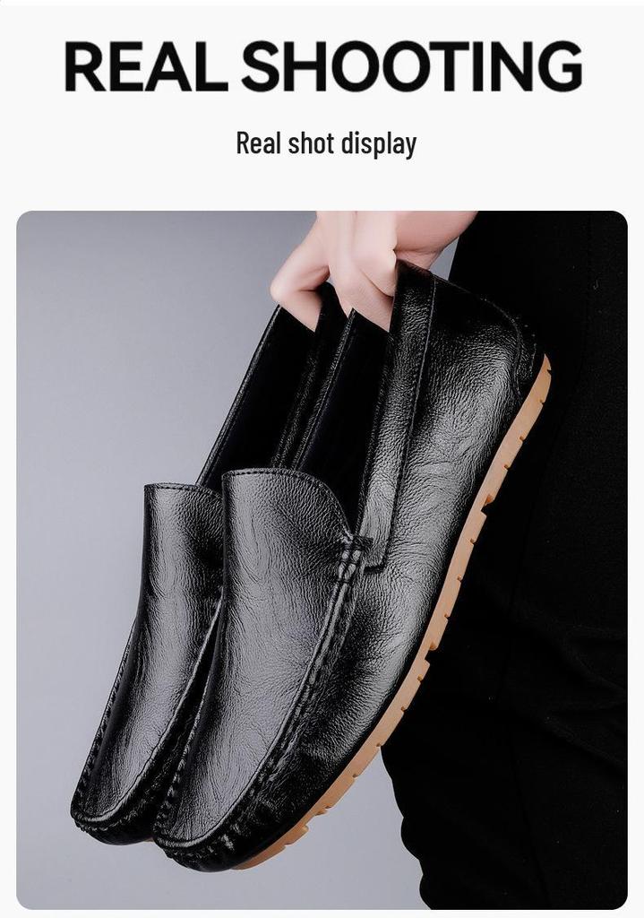 Men's Large Cowhide Leather Slip-On Driving Moccasins - Casual Spring Loafers