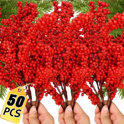 Künstliche rote Beeren Stiele gefälschte Blume Simulation Weihnachten rote Holly Berry Zweig DIY Kranz Xmas Party Home Tischdekoration