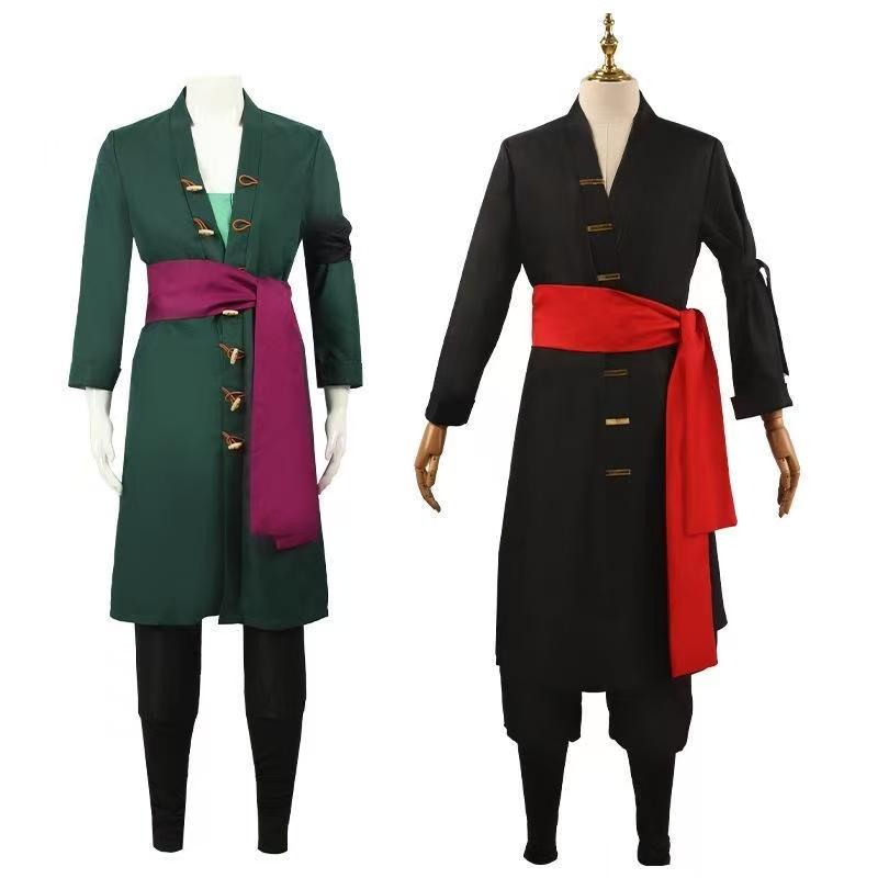 Kimono Verde Roronoa Zoro Cosplay Costume Anime Uniforme per Halloween Costume Adulto Fodera Parrucca Capo Esterno Cintura Disfraz Halloween