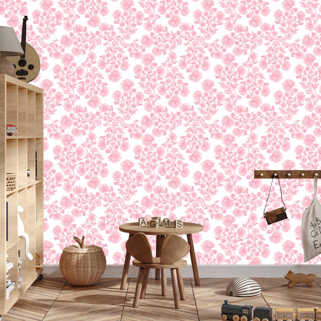 Powder Pink Flowers Wallpaper, Small Detail for Living Room and Bedroom 50x1000