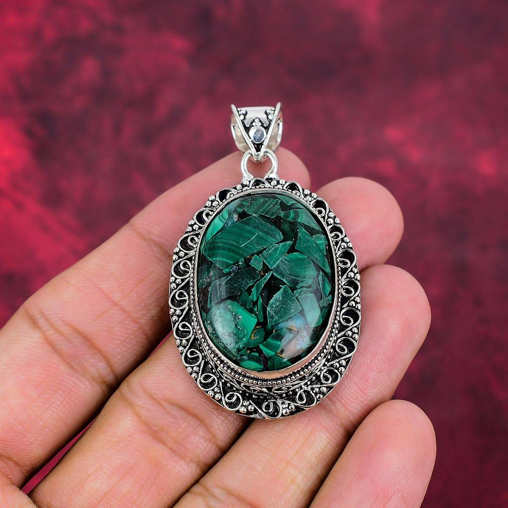 Copper Malachite Pendant Gemstone Jewelry, 925 Solid Sterling Silver Pendant, Handmade Pendant, Gift For Wife Jewelry