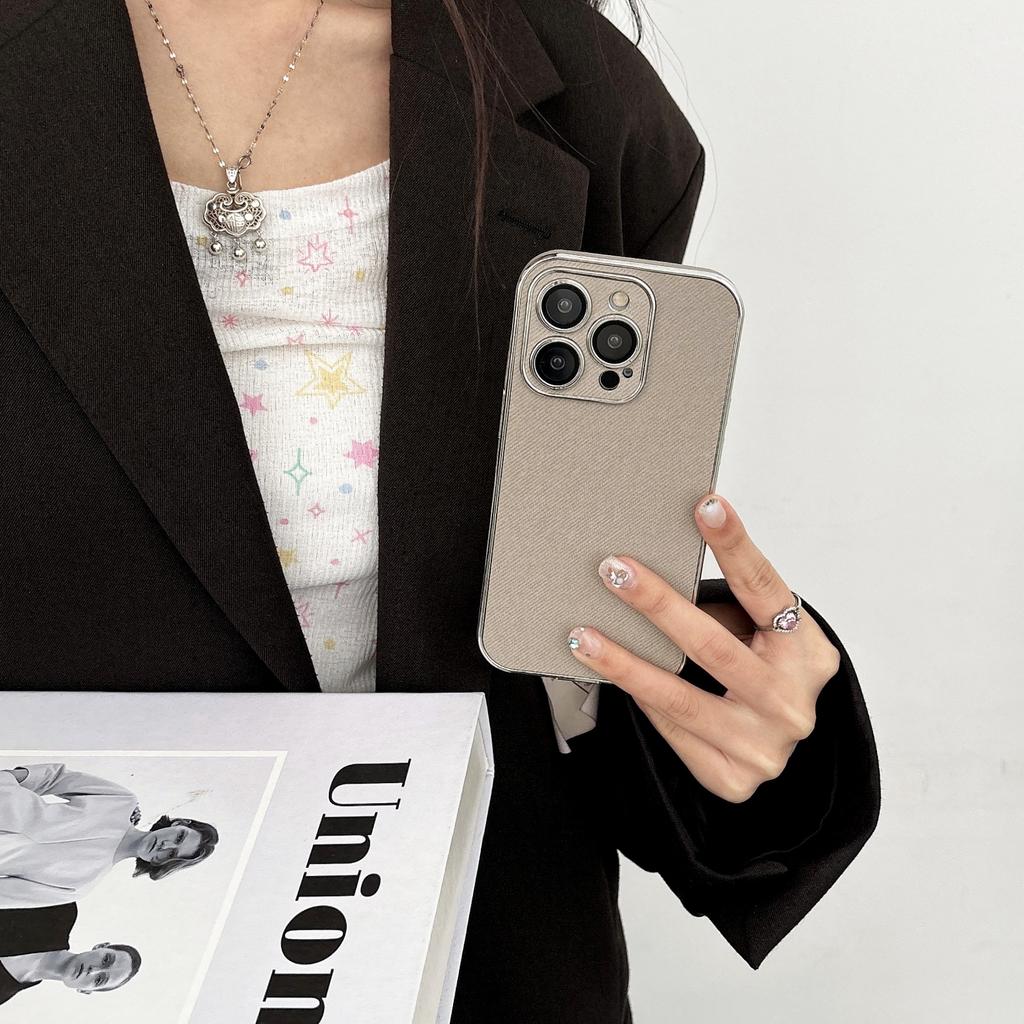 Cowboy Leather Pattern Phone Case for IPhone 16 Promax Plated Edge Side Adhesive Anti Slip for Apple 15 Protective Cover