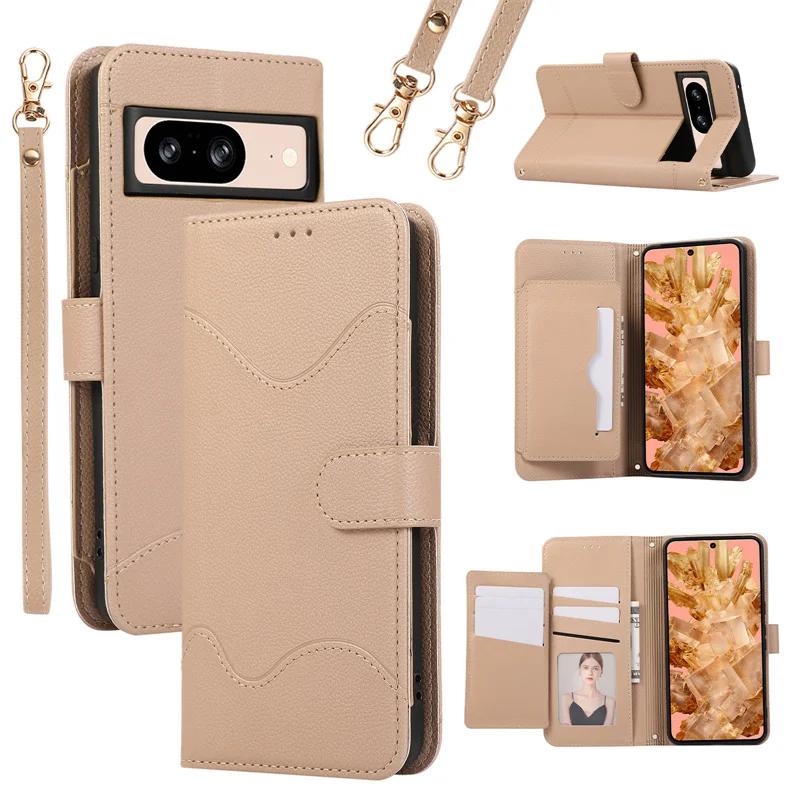 

Кошелек-кроссбоди с ремешком на запястье и держателем для карт, чехол для телефона для Google Pixel 9 8 7 6 Pro 8A 7A 6A 5G, противоударный чехол из ПУ-кожи Google Pixel 8Pro бежевый