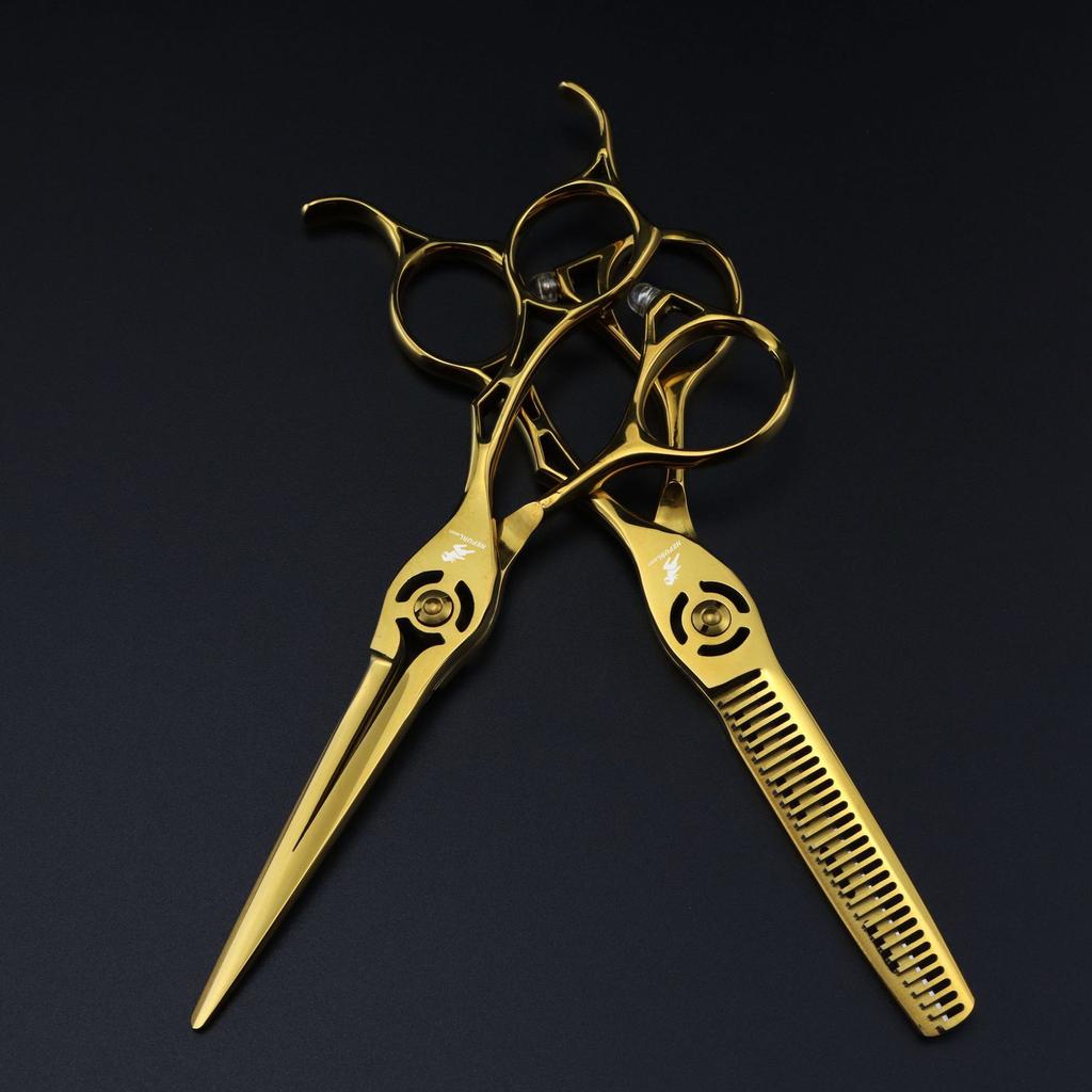 Gold 6.0 Nimpson Gold Hollow Hair Scissors, Haircut Tooth Scissors, Thin