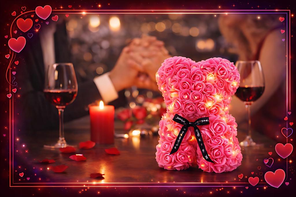 Bear Made of Rose Petals Valentine's Day Gift Women's Day Xxl Large Beautiful + Led