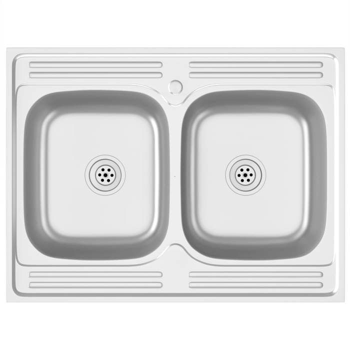 VidaXL Evier de Cuisine à Double Lavabo Evier Encastré Lavabo de Cuisine Lavabo Encastré Maison Intérieur Argenté 147235