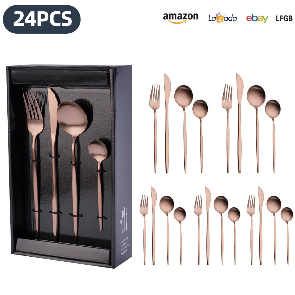 25 Years of New Stainless Steel Tableware Set, Tableware Portuguese Knives, Forks and Spoons 24-piece Gift Box Set