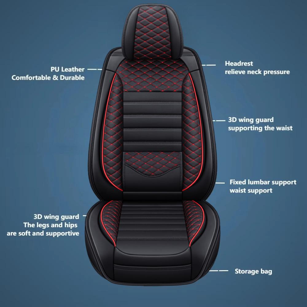 Lyxigt PU-läderöverdrag för bilsätet, 3D-vingar och fast svankstöd - Mjukt, bekvämt och hållbart, lämpligt för de flesta bilar