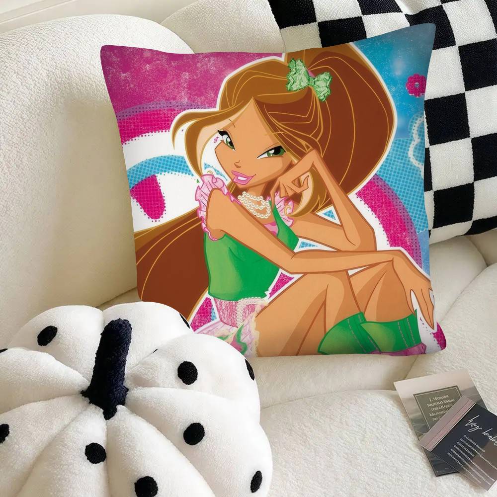 Sending Children Cute GirlS Cartoon W-Winx Pillow Case Square Pillow Bedroom Sofa Leisure Comfort Cushion Car Home Decoration