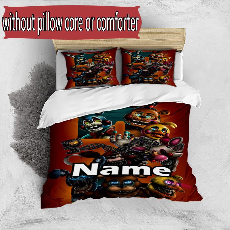 3pcs Duvet Cover Set (1*Duvet Cover + 2*Pillowcase, Without Core), Custom Name Five Nights at Freddy's Pattern Bedding Set, Home Bedroom Decor Gift