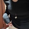 Long Black Rope Necklace 925 Sterling Silver Lover Heart Pendant Sweater Chain Necklace for Women