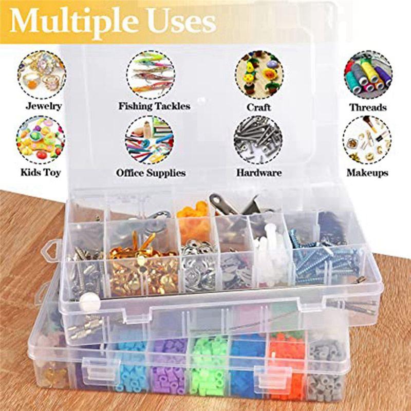 BHBL Clear Storage Box, Storage Box with Adjustable Dividers, Craft Storage Box, for DIY Jewelry Storage Box