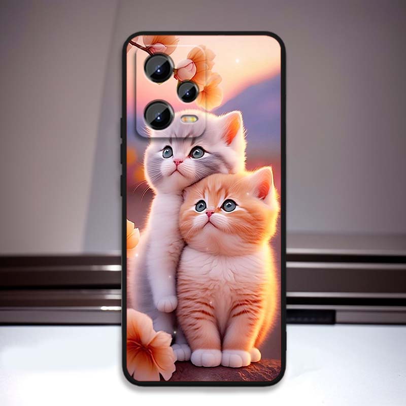 

Милая мультяшная кошка Иллюстрация Чехол для телефона Для Xiaomi Redmi Note 15 14 13 12 12S 11E 11 11S Pro Plus 4G 5G Черный Мягкий ТПУ Redmi Note 12 4G